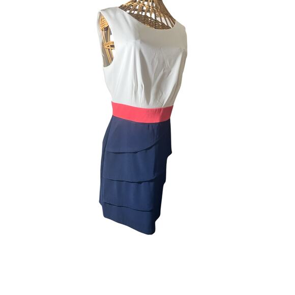 Dress Barn White Coral and Blue Dress with Ruffled Bottom Sz 10 - Picture 5 of 8